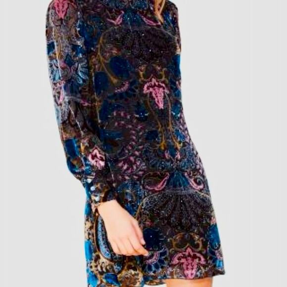 HALE BOB Odile Medallion Silk/Rayon Velvet Burnout Beaded Dress Women Sz S Black - Picture 11 of 12